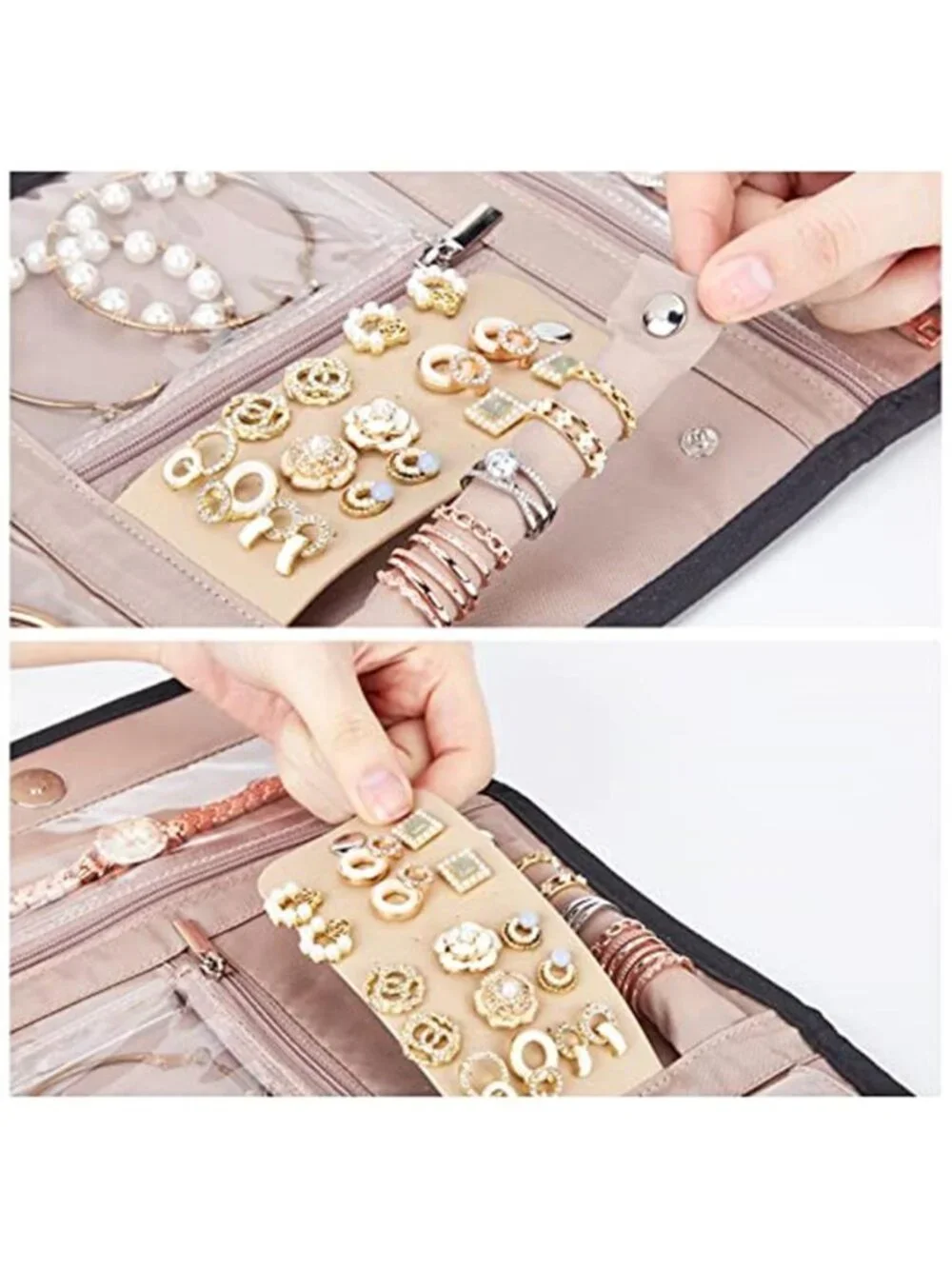 Travel Jewelry Organizer Case Foldable Necklace Ring Earring Storage Roll Bag